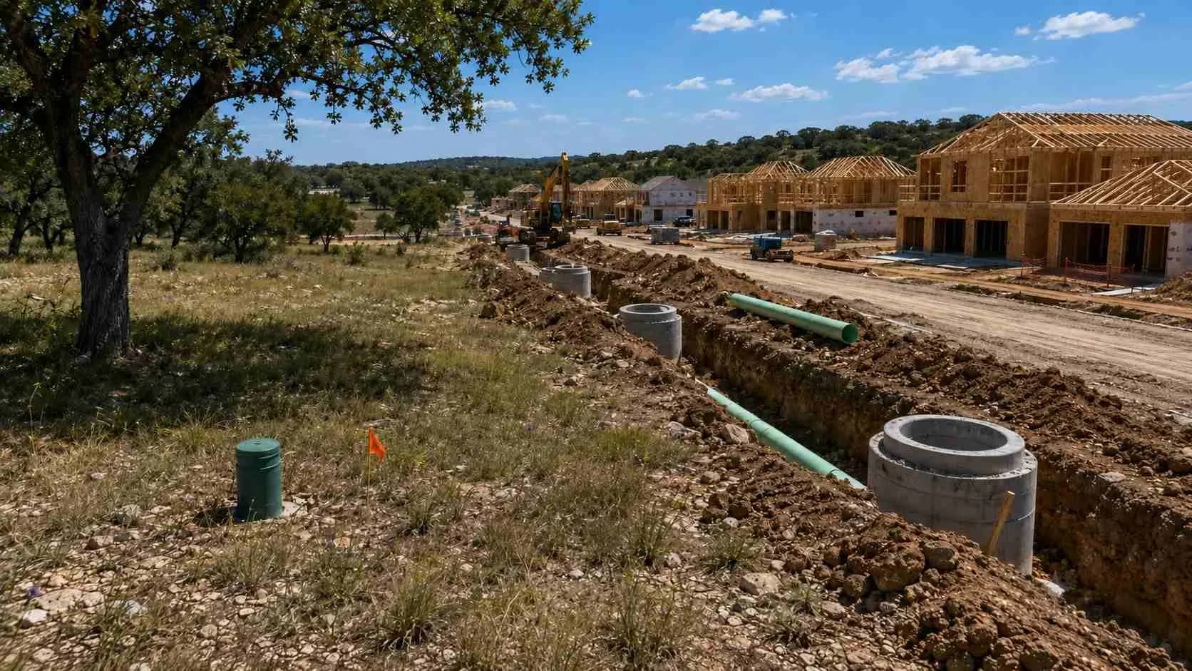 Exurban Travis County development site showing drainfield and soil evaluation.