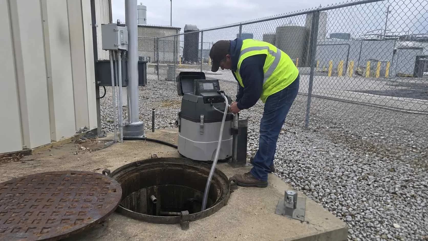 Wastewater sampling manhole at an industrial facility