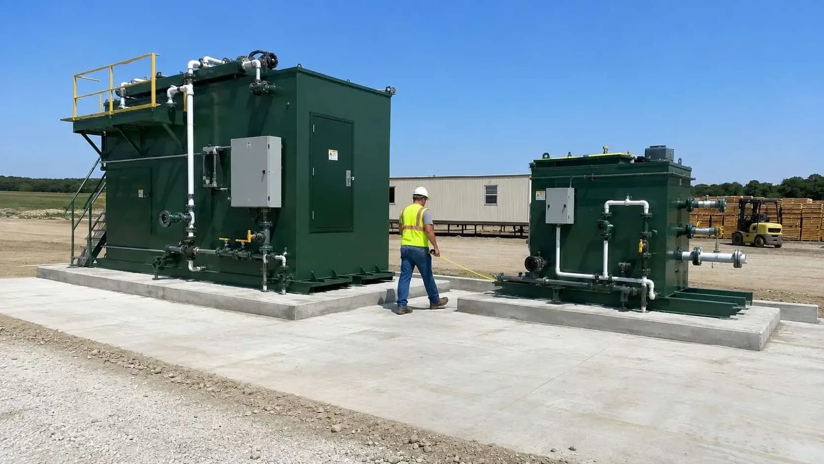 Two package plant tank modules of different sizes