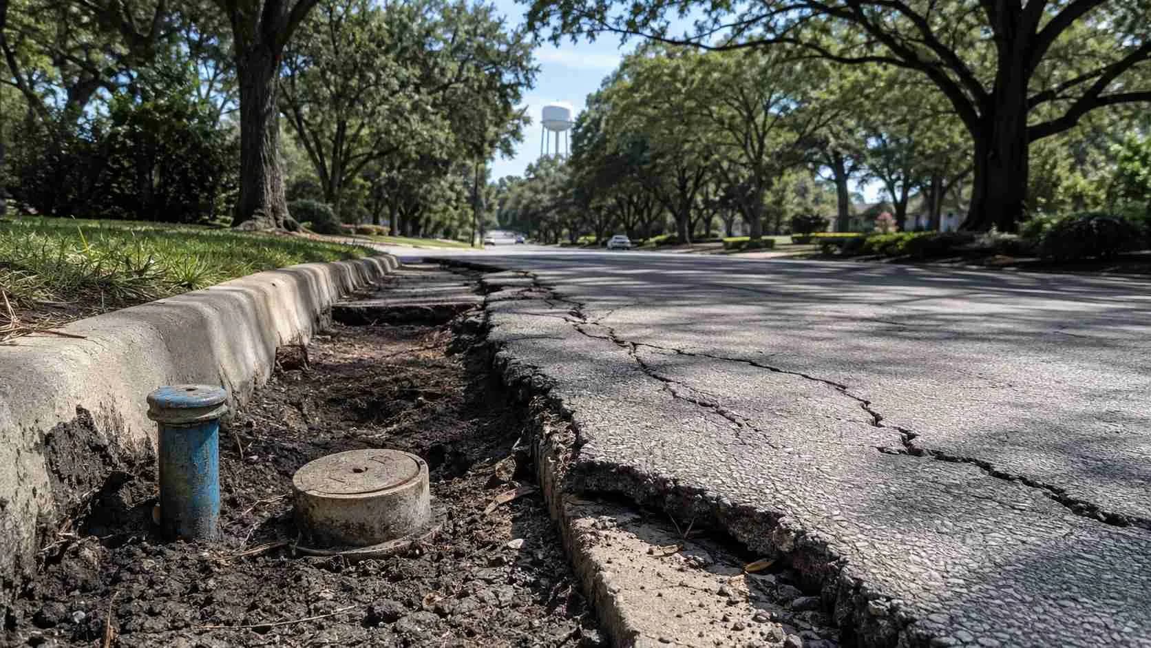 Pavement cracking above utility trench in McKinney Collin County Blackland Prairie expansive clay.