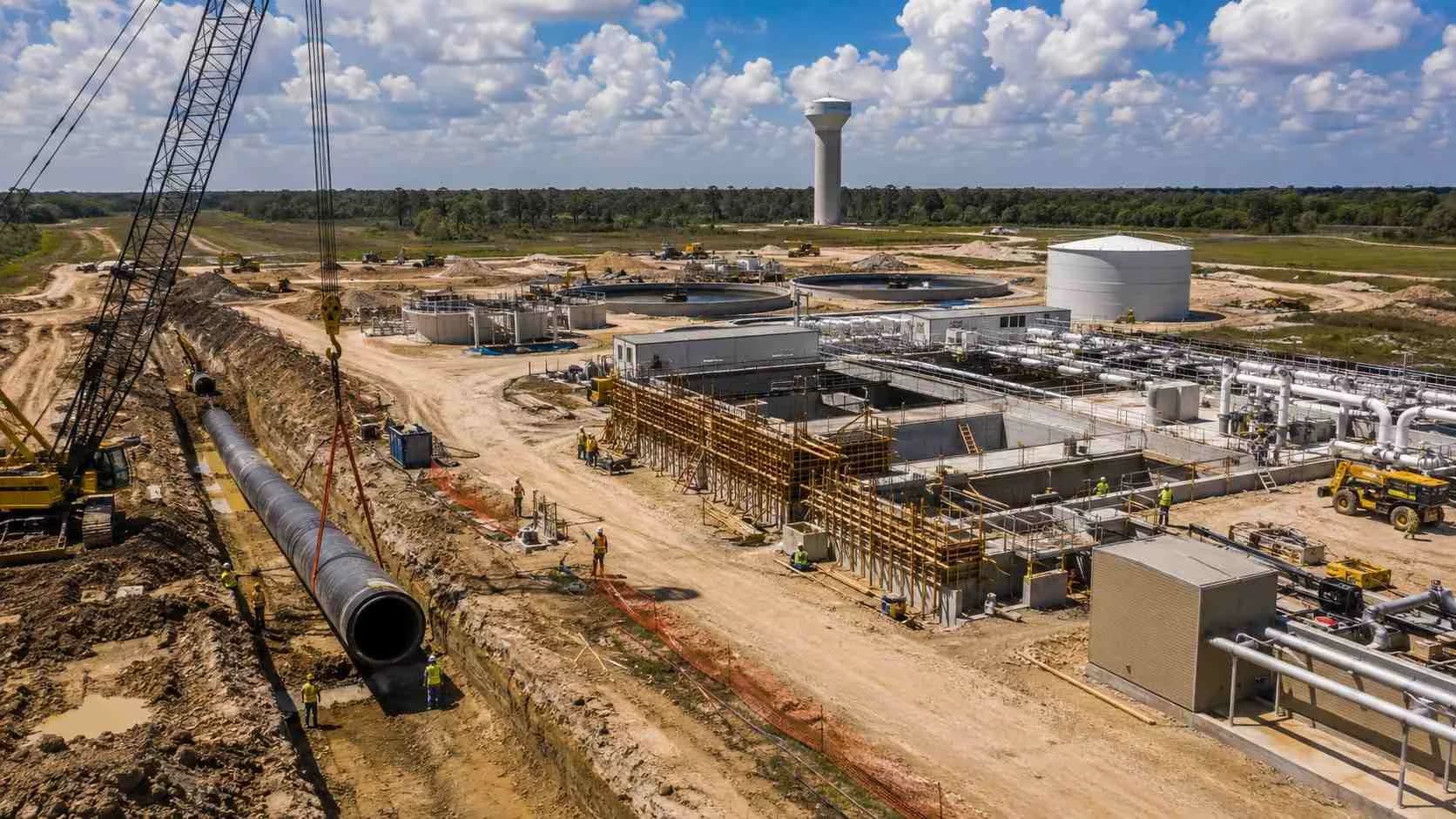 SJRA surface water transmission main and MUD water treatment infrastructure in Houston area.