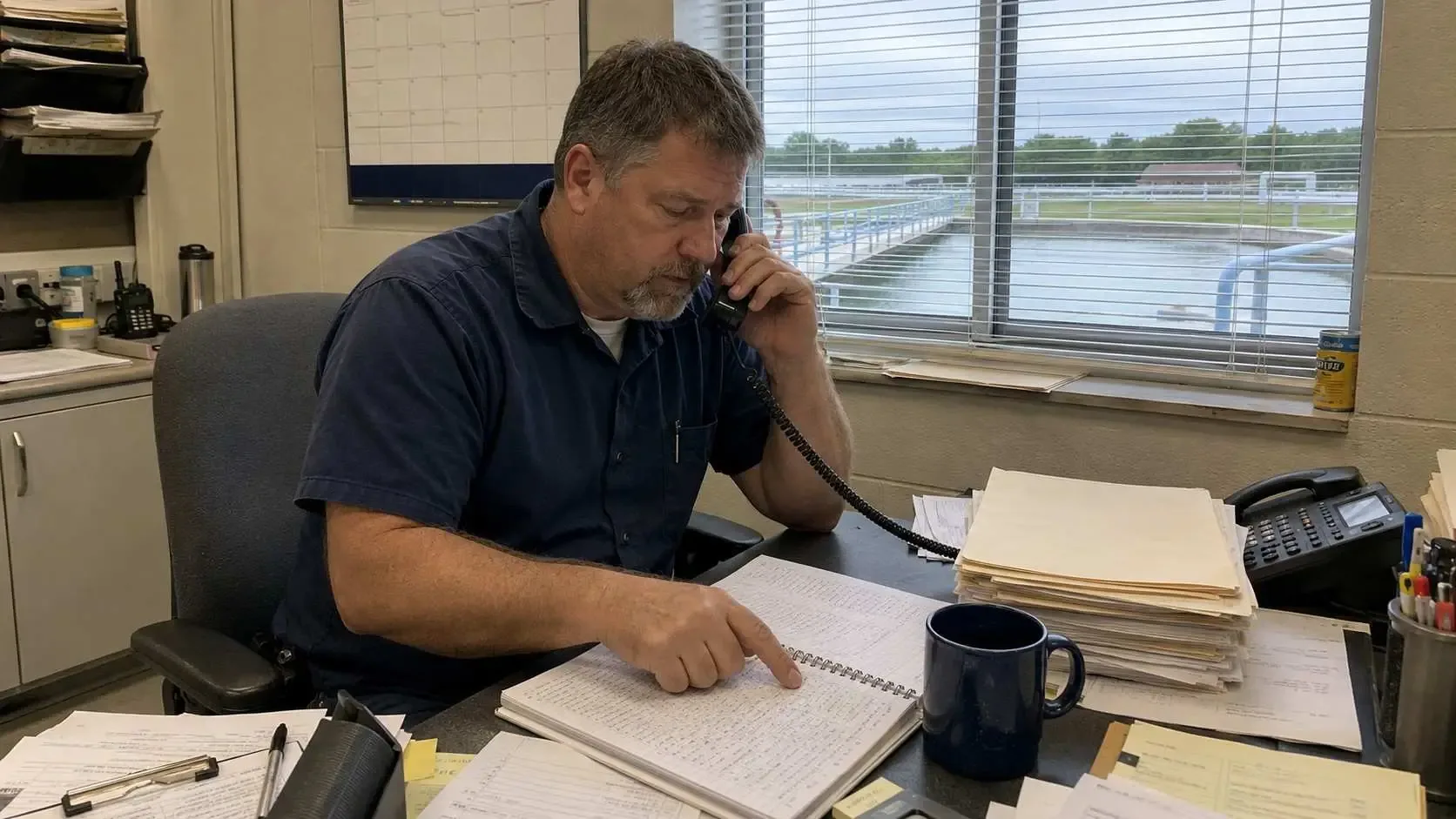 Operator reviewing a monitoring exceedance at a treatment plant