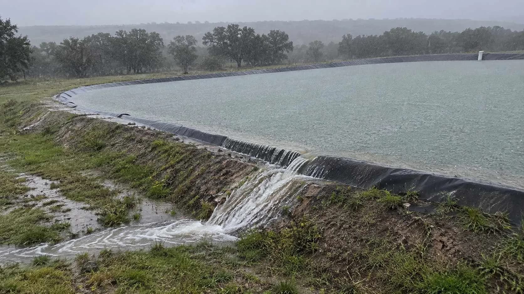 Storage pond overtopping during wet weather at a 210E site