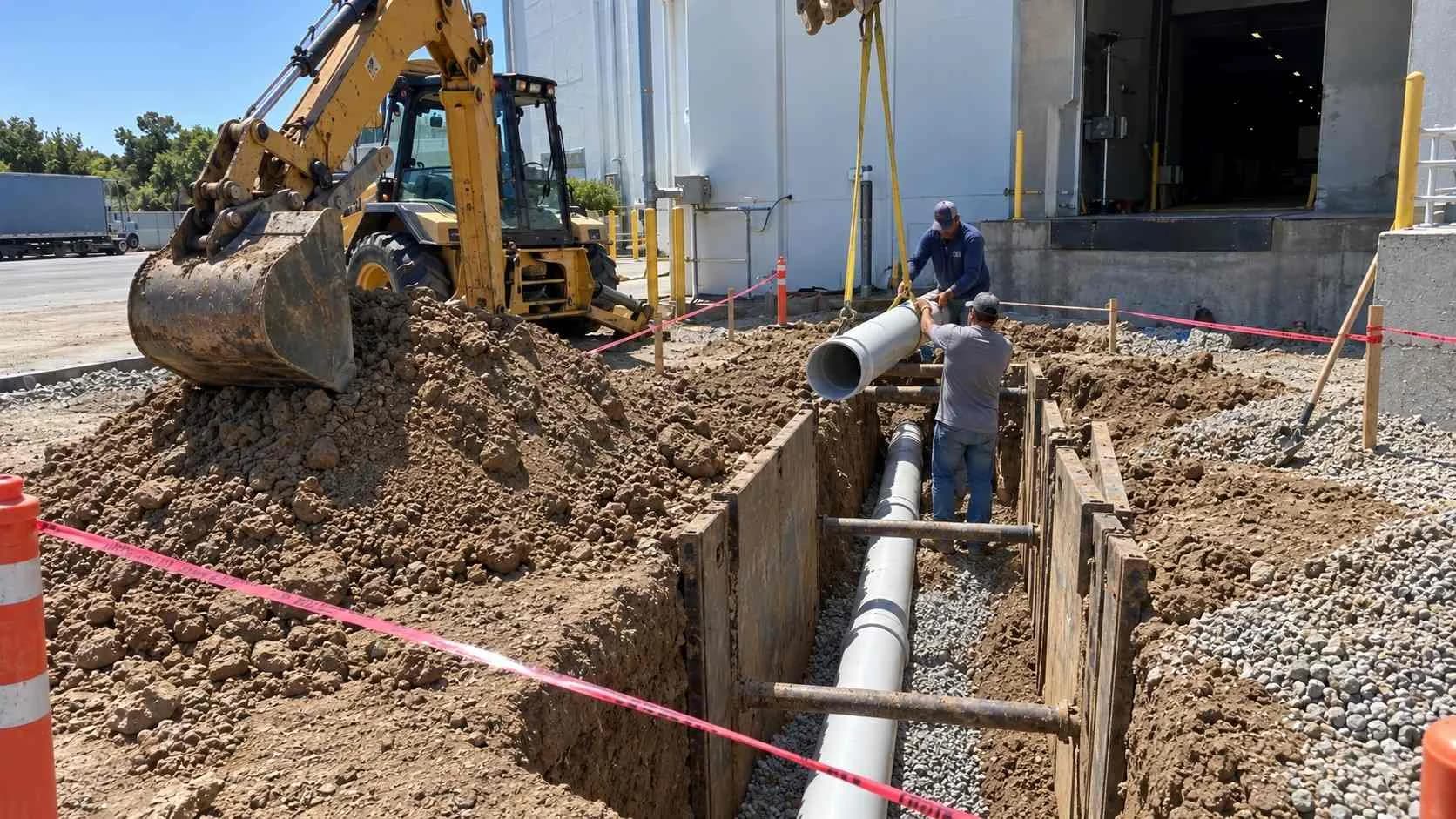 Installing a sewer lateral connection outside an industrial facility