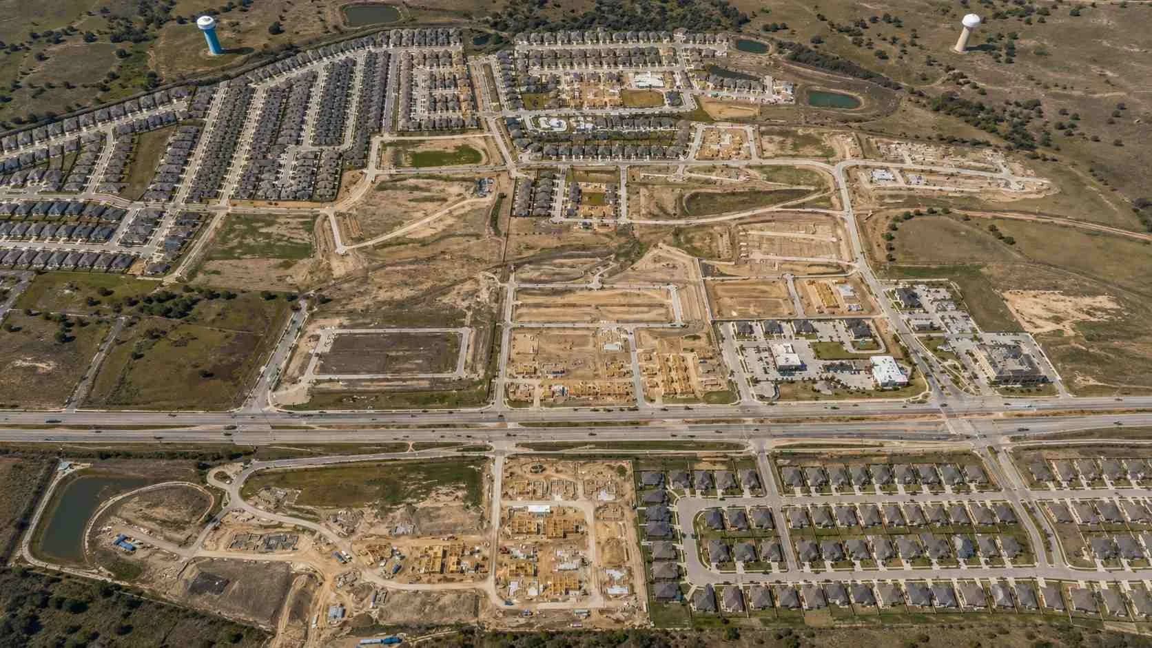 Aerial view of US-380 corridor rapid growth in Prosper Celina Anna Melissa area.