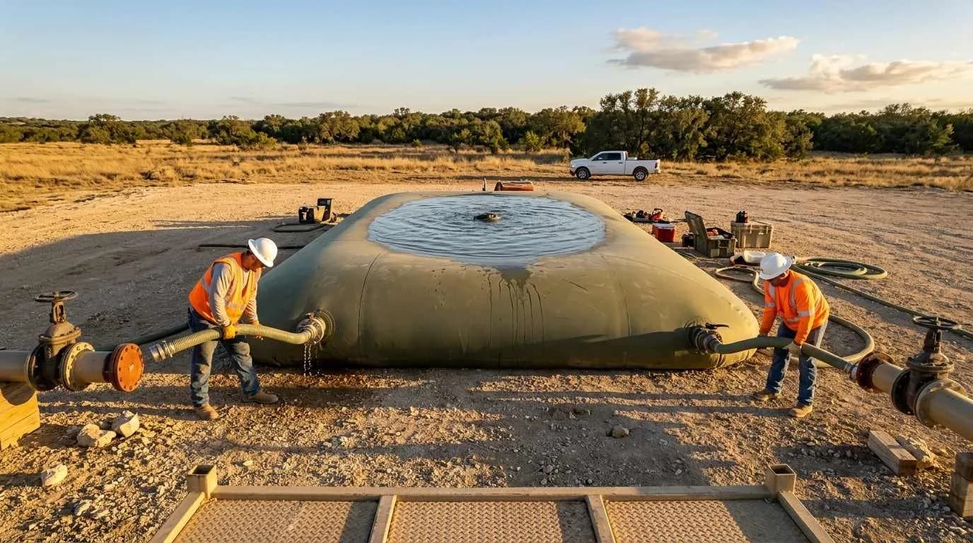 Technician transferring test water into a portable tank