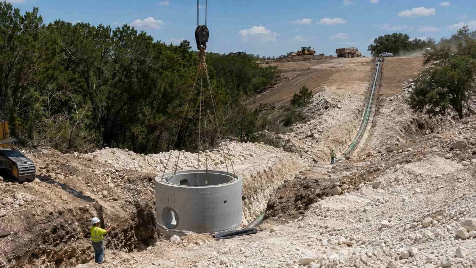 Lift station and force main installation for Austin area wastewater service extension.
