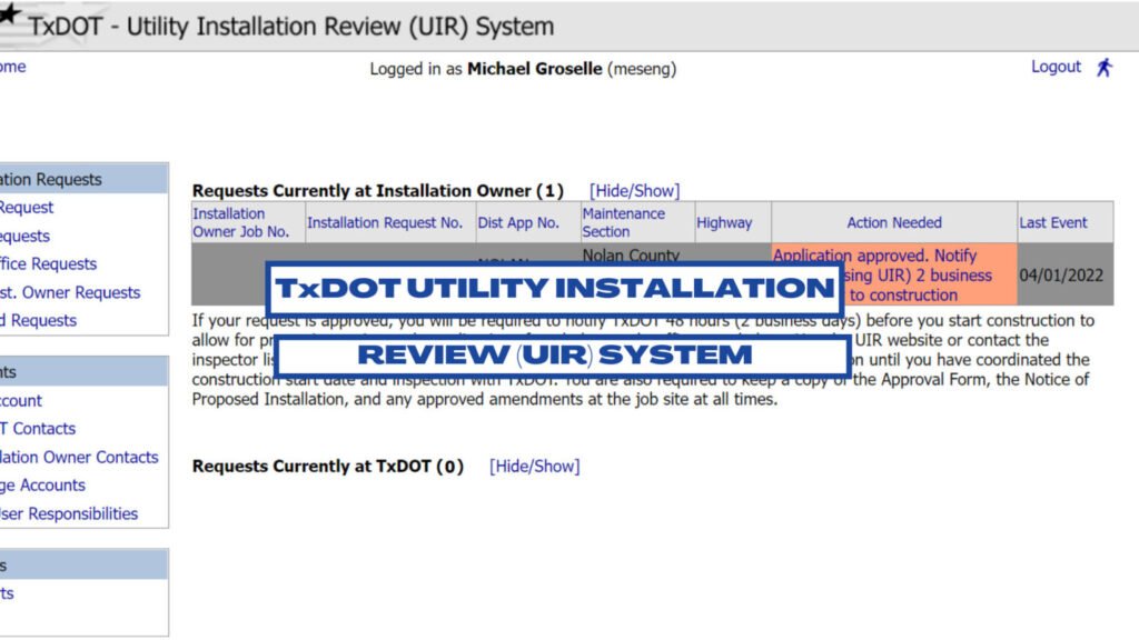 TxDOT UTILITY INSTALLATION REVIEW SYSTEM