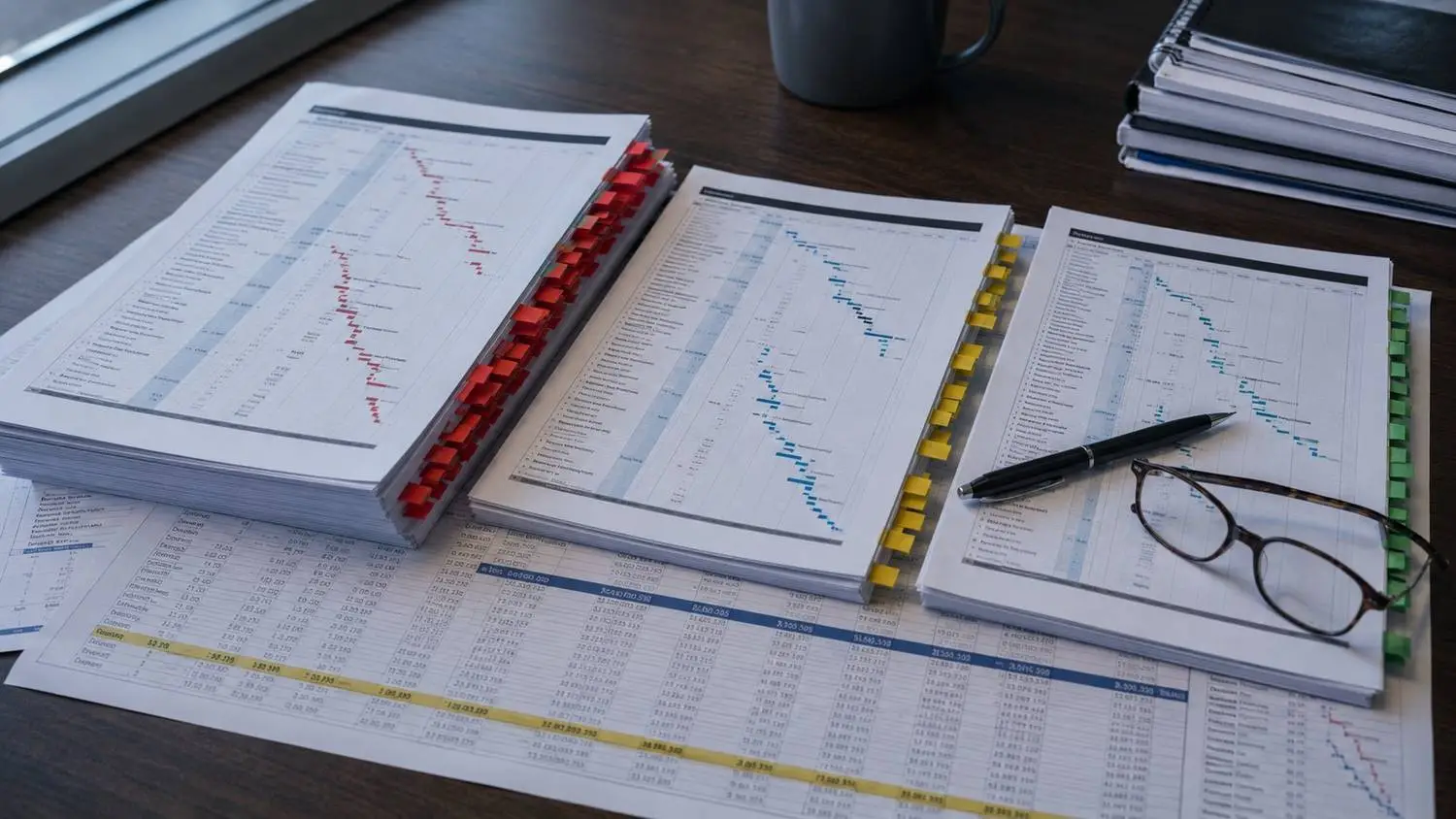 Developer reviewing three wastewater permitting pathway options at a desk showing TPDES discharge permit at 24-36 months, TLAP at 10-18 months, and 210E authorization at 4-10 weeks with carrying cost comparison documents