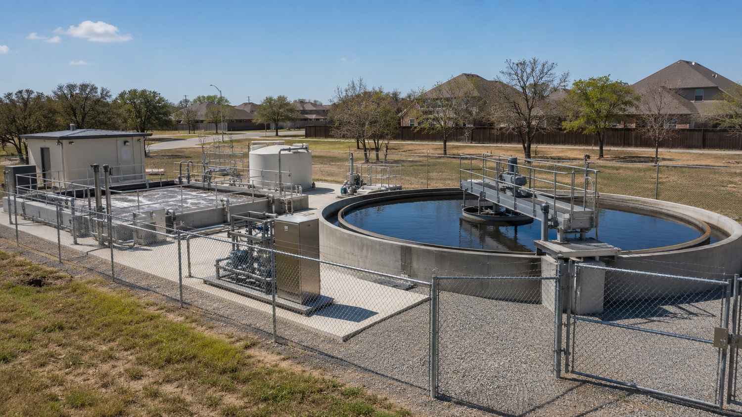 Private package wastewater treatment plant serving Texas ETJ subdivision, representing MES TPDES permitting services.