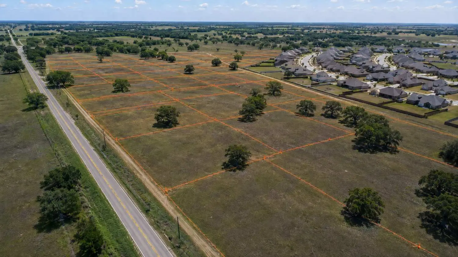 Aerial view of Dallas ETJ subdivision development site, representing MES wastewater feasibility planning.