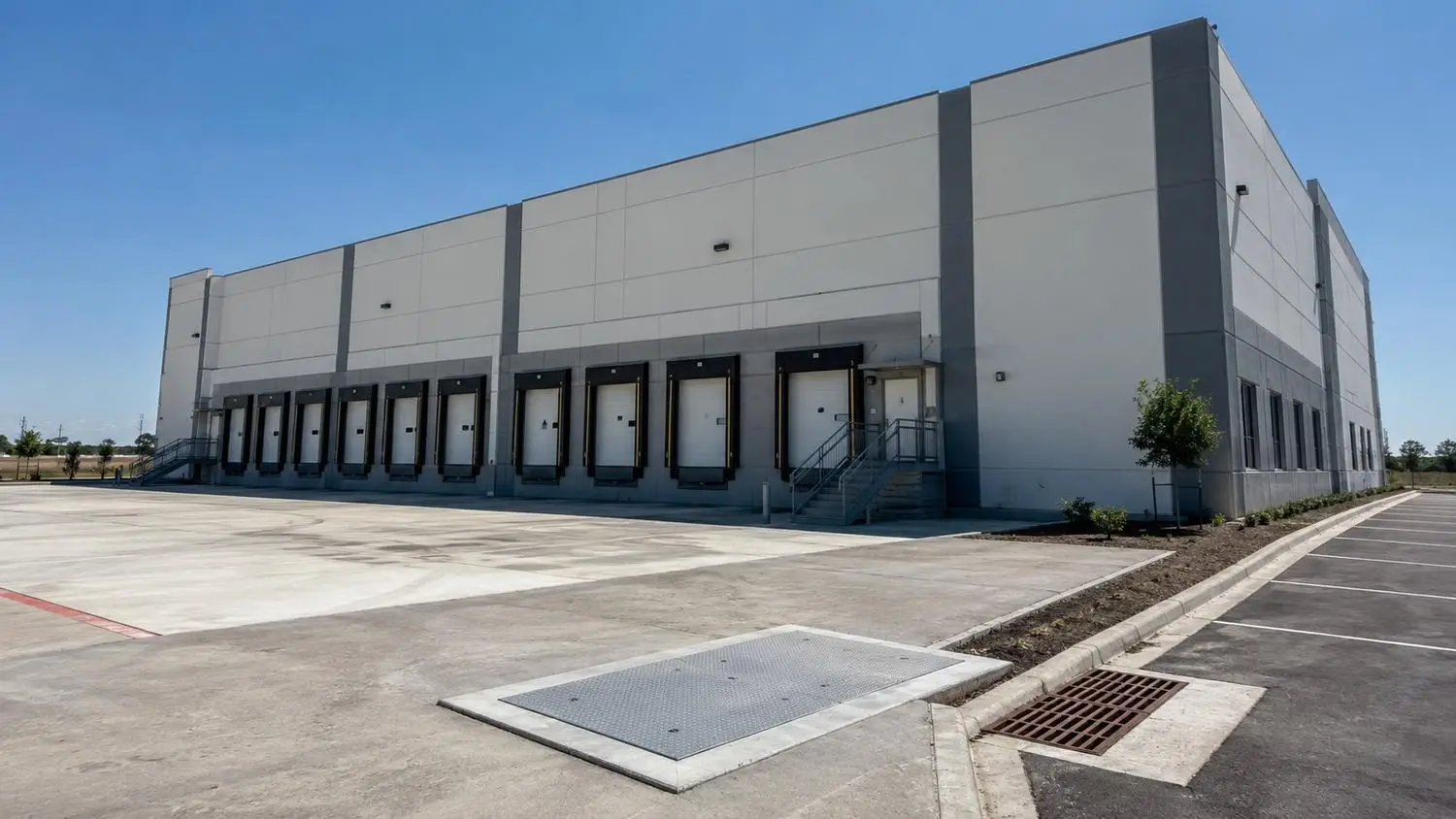 Dallas area food manufacturing facility exterior with loading docks, representing MES wastewater permit services.
