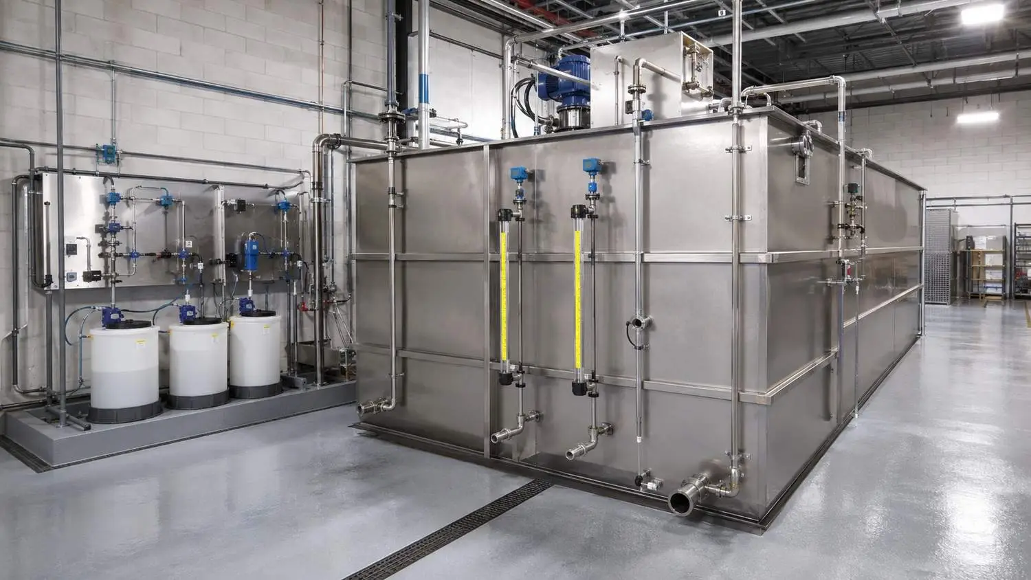 Industrial pretreatment equipment inside Texas food processing facility, representing MES pretreatment system design.