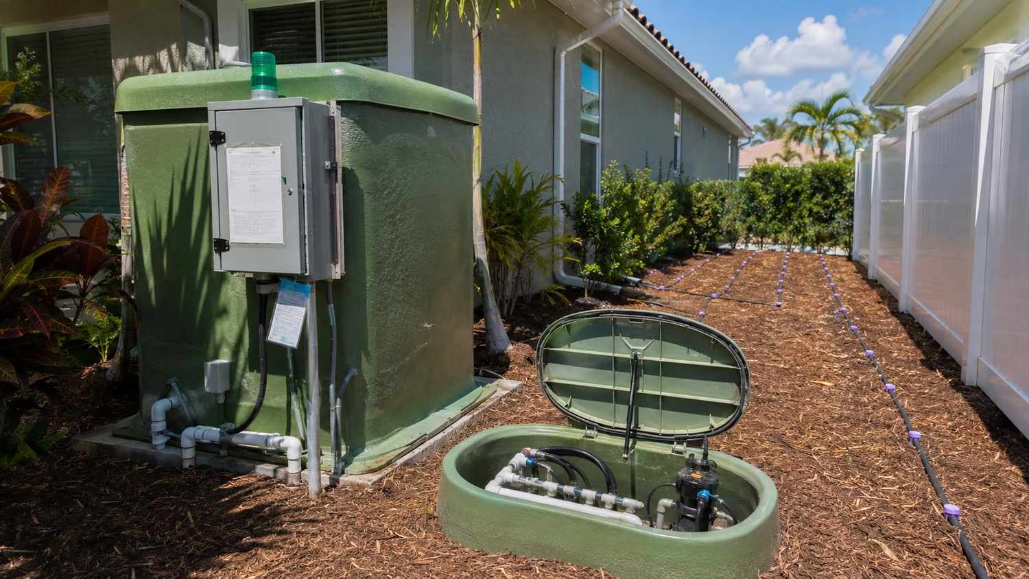 Advanced nitrogen-reducing OSTDS treatment system installed at a Florida property in a nutrient priority area replacing a conventional septic system evaluated by Modern Engineering Solutions.