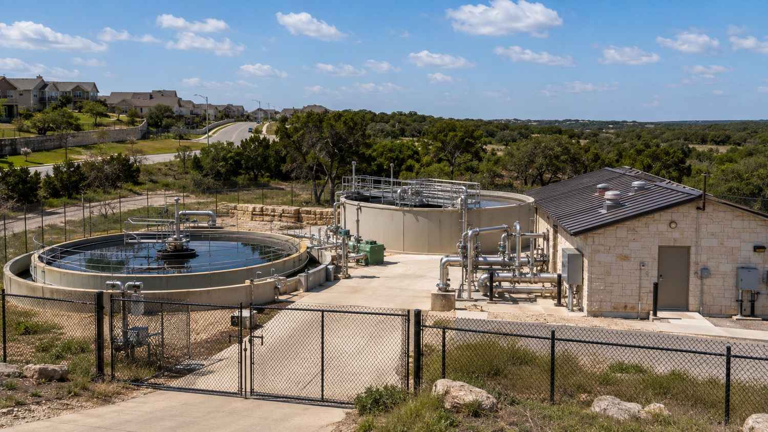 Private wastewater treatment plant serving Fort Worth ETJ subdivision, representing MES TPDES permitting and MUD planning.