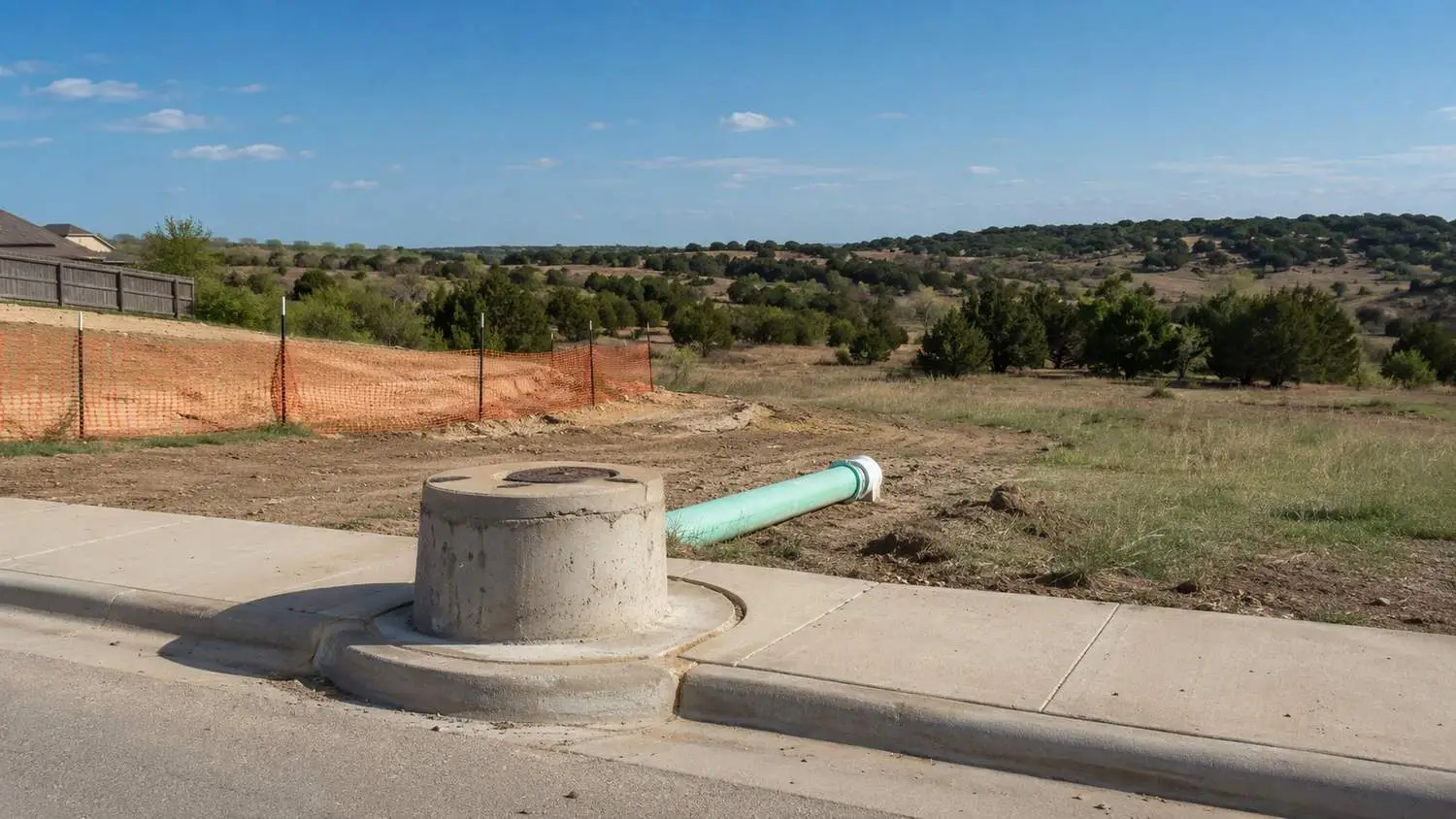 Fort Worth municipal sewer trunk line termination point at ETJ boundary, representing MES service availability evaluation.