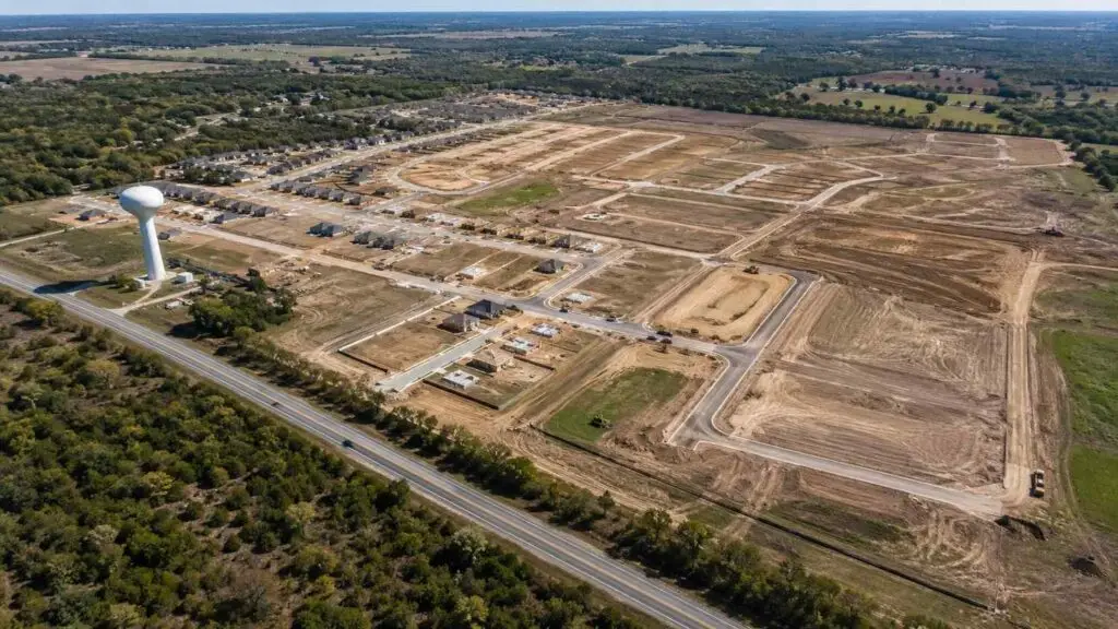 Aerial view of Tarrant County master planned community under development, representing MES water supply planning.