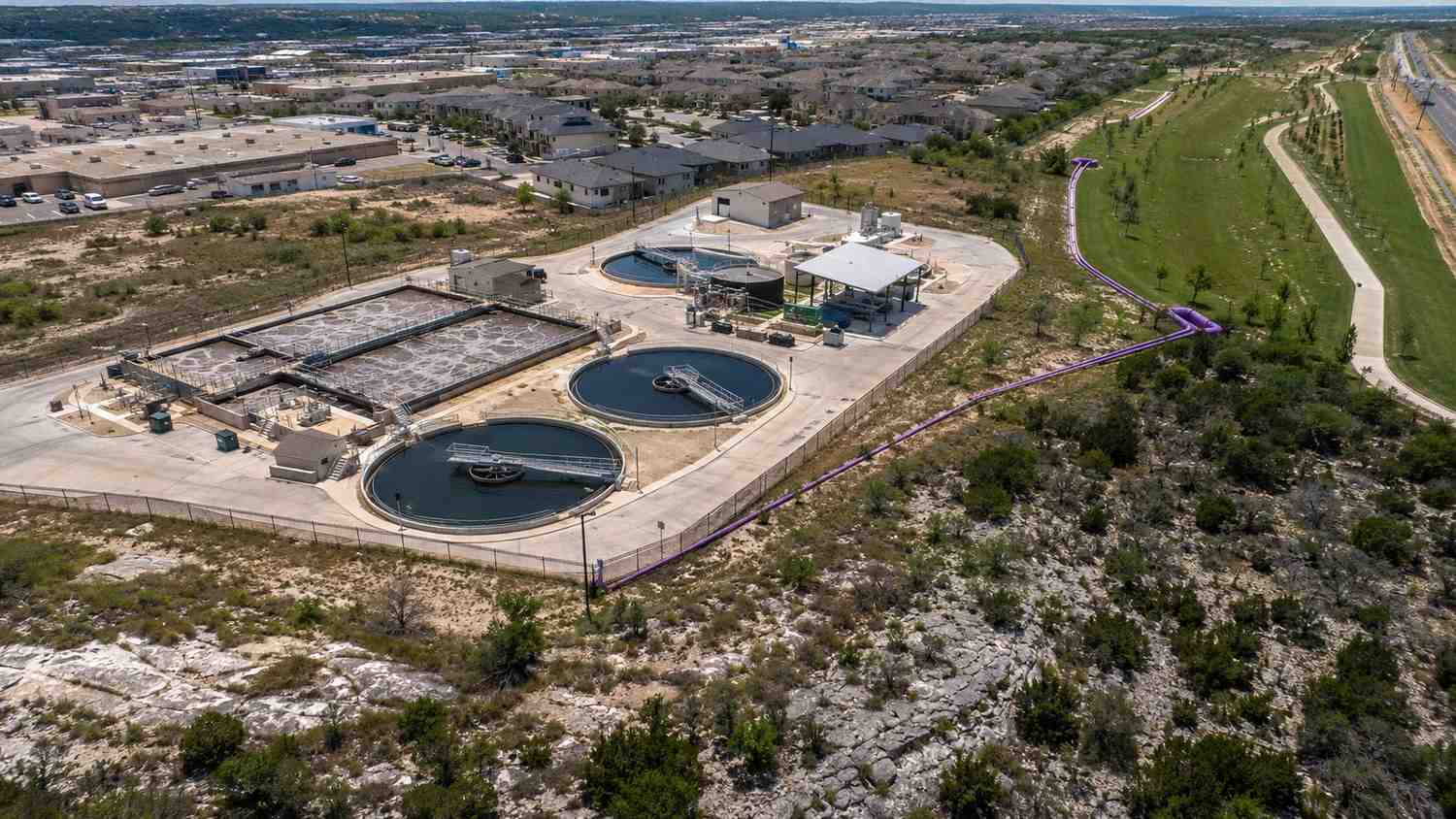 Completed Texas water reclamation facility aerial view, representing MES permitted infrastructure delivery.