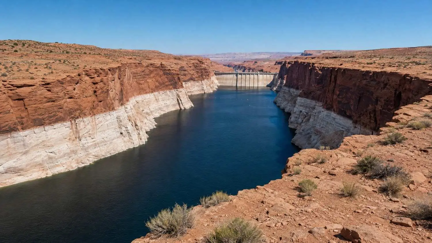 Low water levels at Lake Mead showing bathtub ring representing Colorado River shortage conditions affecting Arizona Central Arizona Project allocations evaluated by MES.