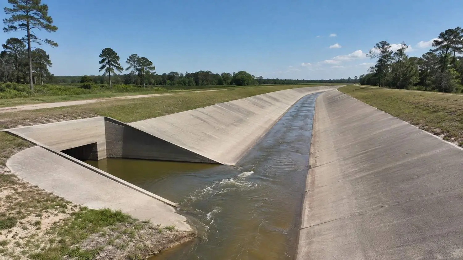 Harris County Flood Control District bayou channel and detention infrastructure, representing MES floodplain siting evaluation.