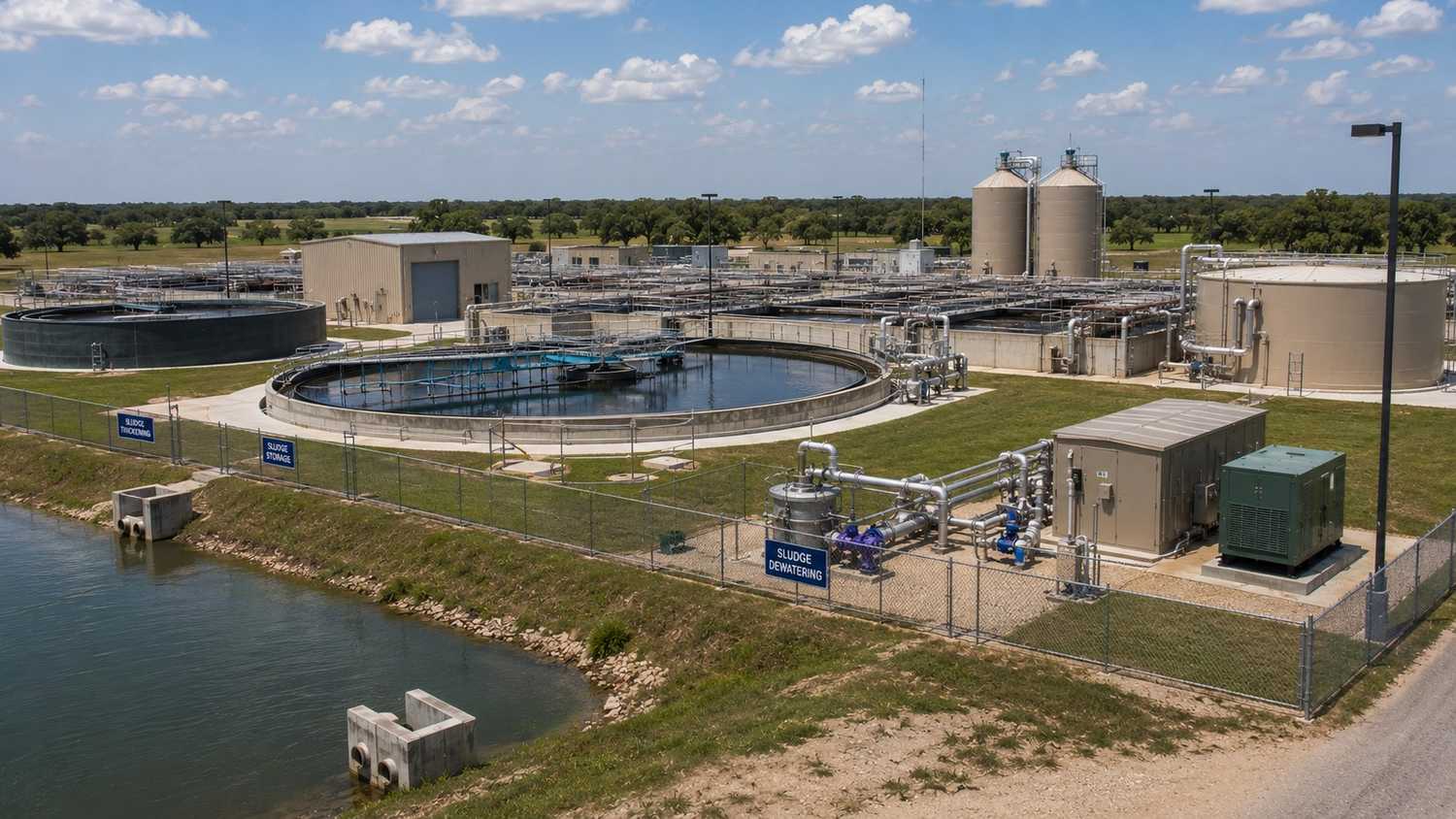 Developer-owned private wastewater treatment plant on Houston area development site, representing MES TPDES and TLAP permitting services.