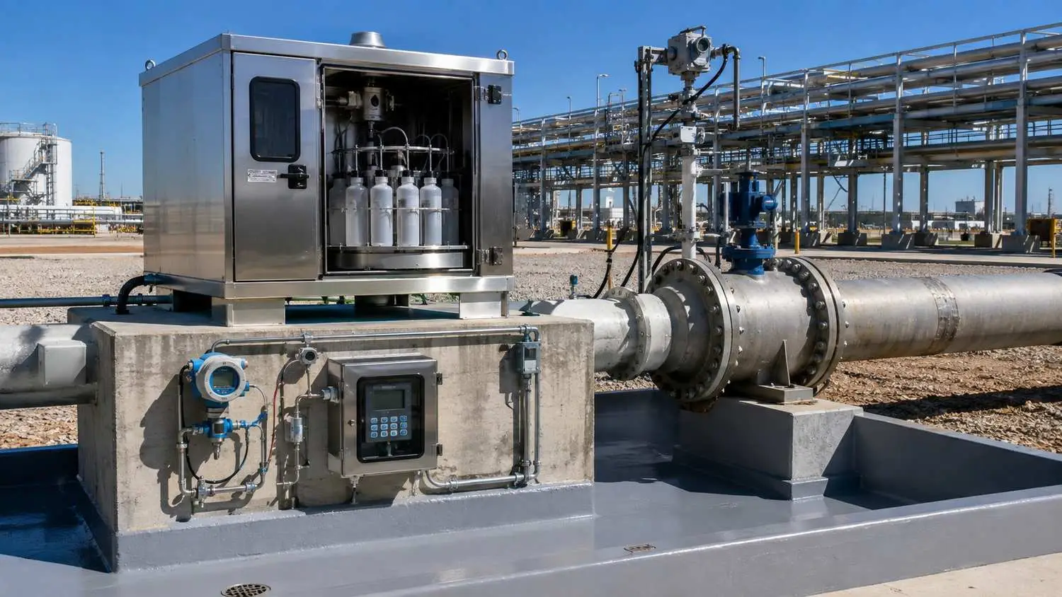 Industrial wastewater sampling station at Houston area process facility, representing MES wastewater characterization services.