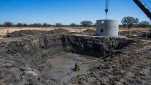 Lift station wet well excavation in Houston area high groundwater clay soil, representing MES buoyancy design services.