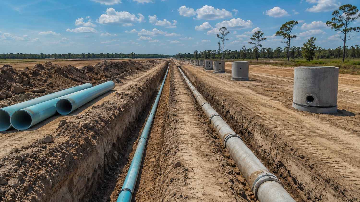Houston area master planned community water and sewer infrastructure under construction, representing MES MUD financing evaluation.
