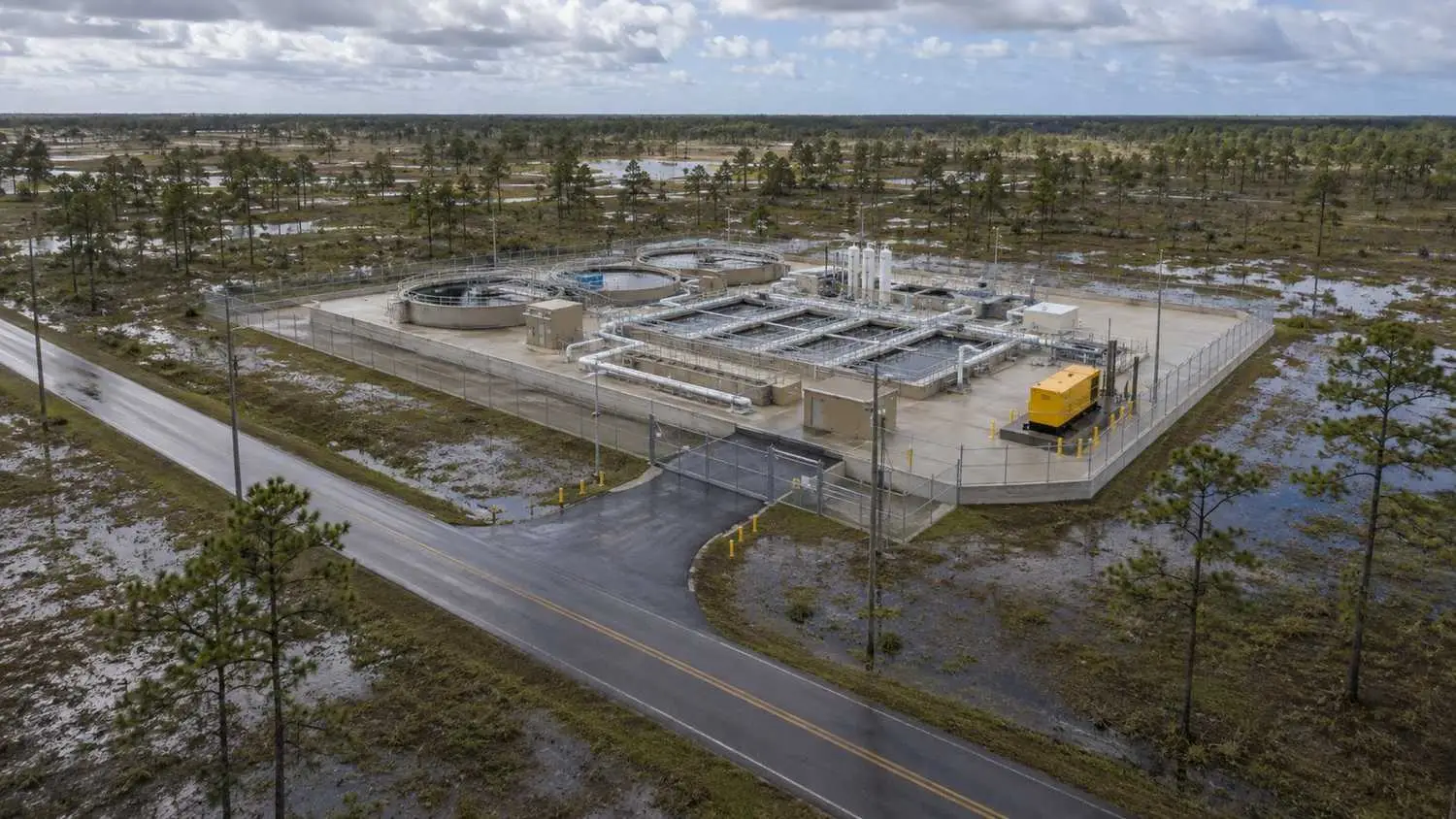 Aerial view of Houston area flooding surrounding water infrastructure, representing MES flood resilient design services.