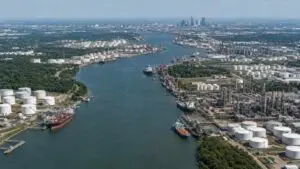 Houston Ship Channel petrochemical corridor, representing MES industrial wastewater disposal strategy evaluation.