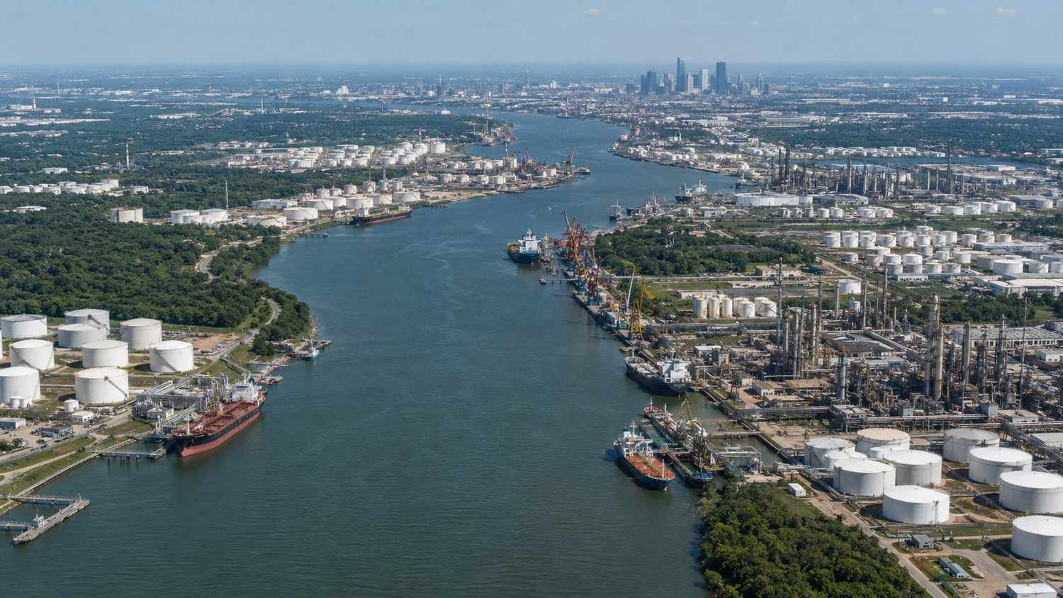 Houston Ship Channel petrochemical corridor, representing MES industrial wastewater disposal strategy evaluation.