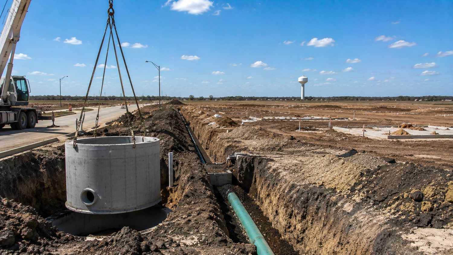 Lift station installation serving McKinney growth corridor sewer basin, representing MES wastewater capacity confirmation services.