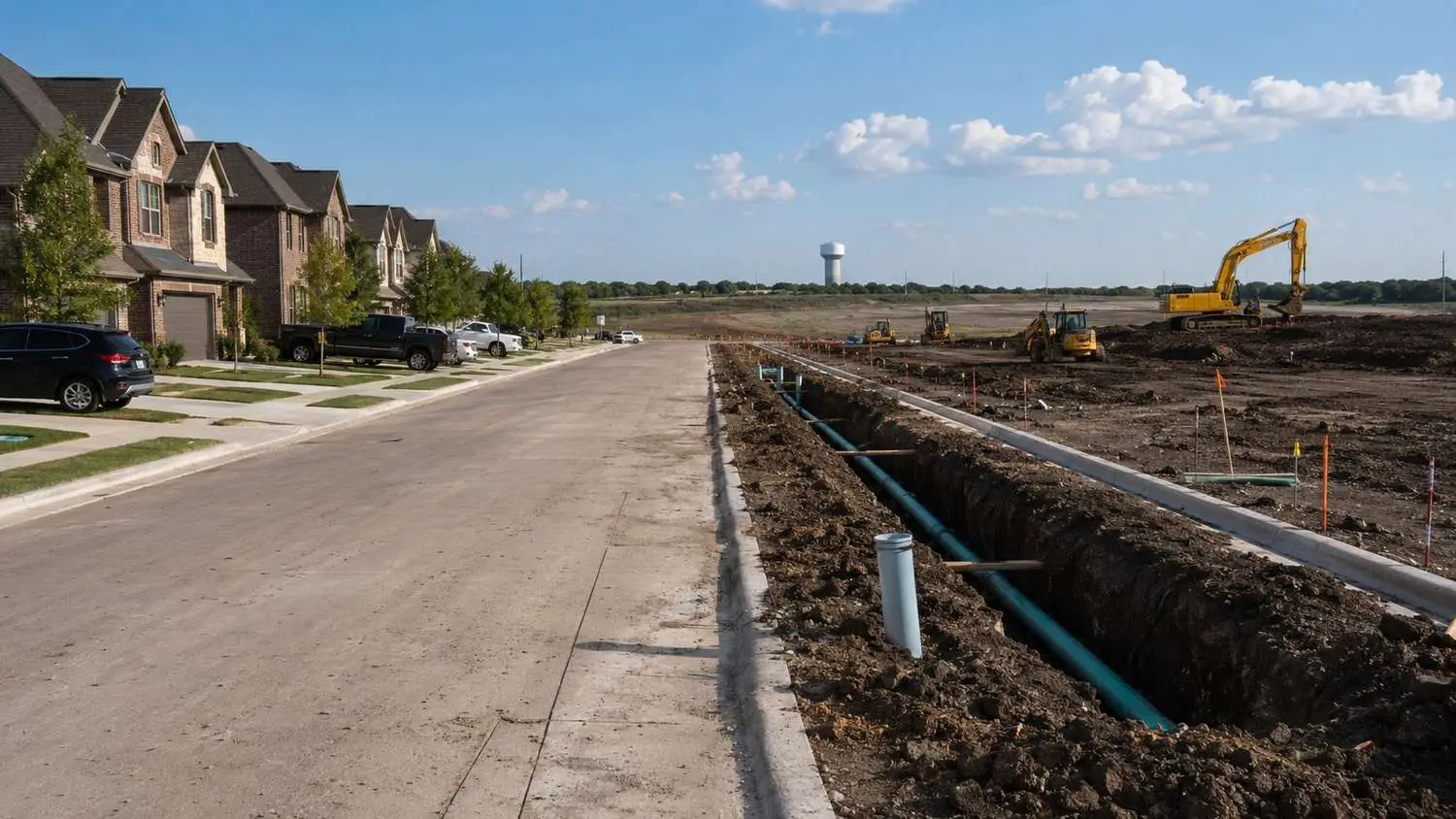 Aerial view of McKinney master planned community phases under construction, representing MES phased wastewater capacity planning.