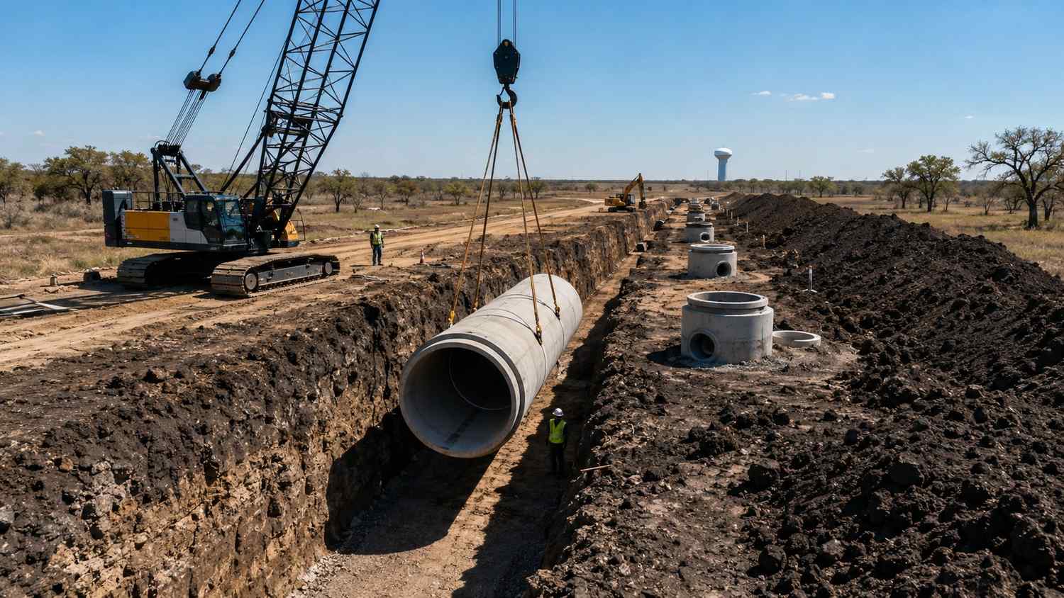 NTMWD regional sewer trunk main installation in Collin County growth corridor, representing MES connection capacity confirmation services.